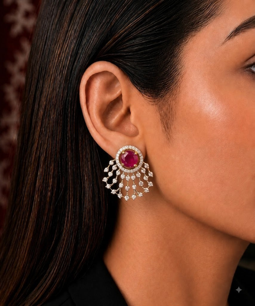 Aurelia Diamond-Look Halo Fan Stud Earrings – 4 Colours