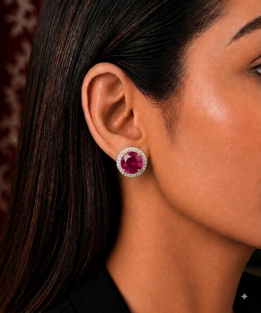 Celeste Round Diamond-Look Halo Stud Earrings – 4 Colours