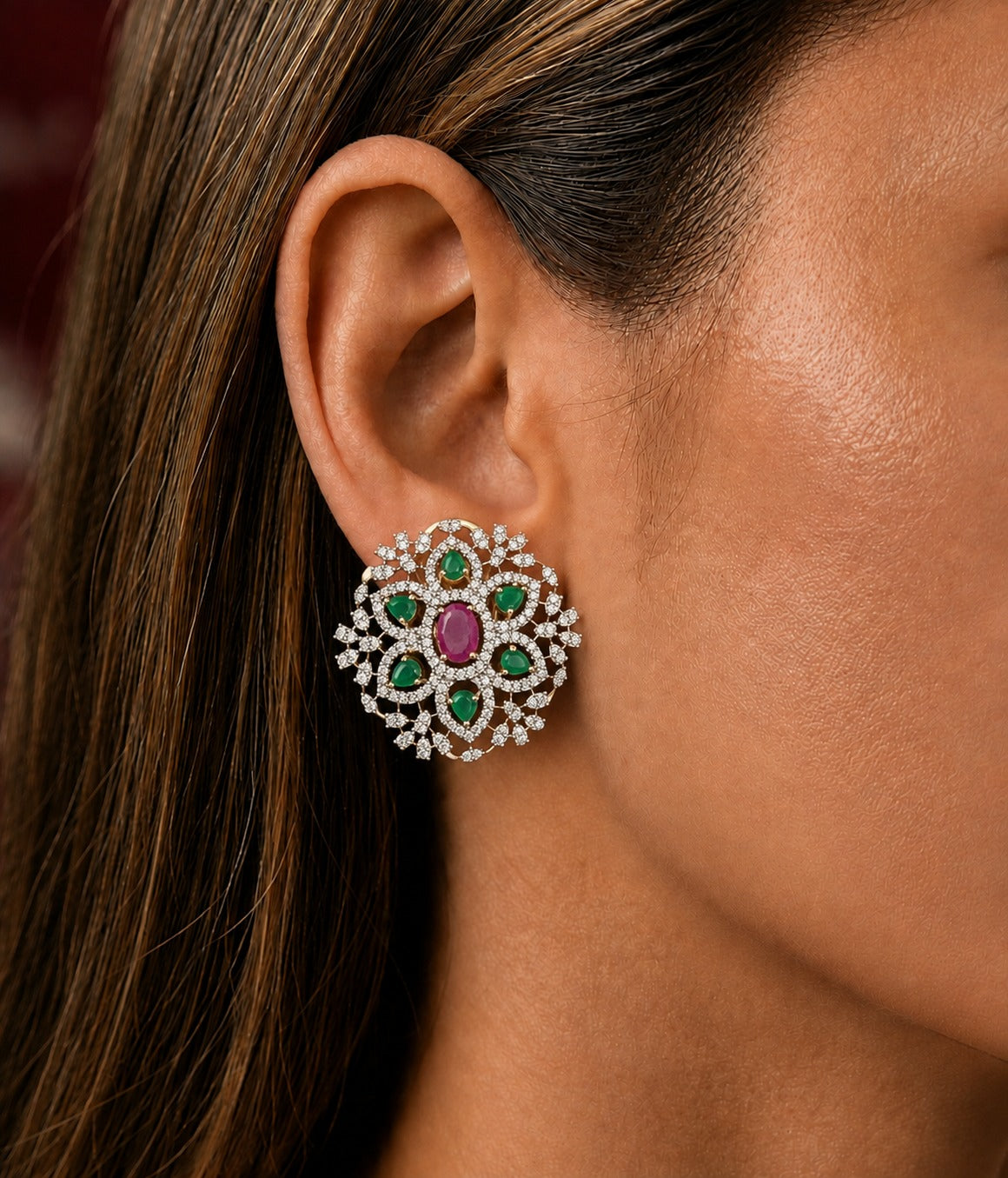Ravina Diamond-Look Floral Statement Earrings – 4 Colours
