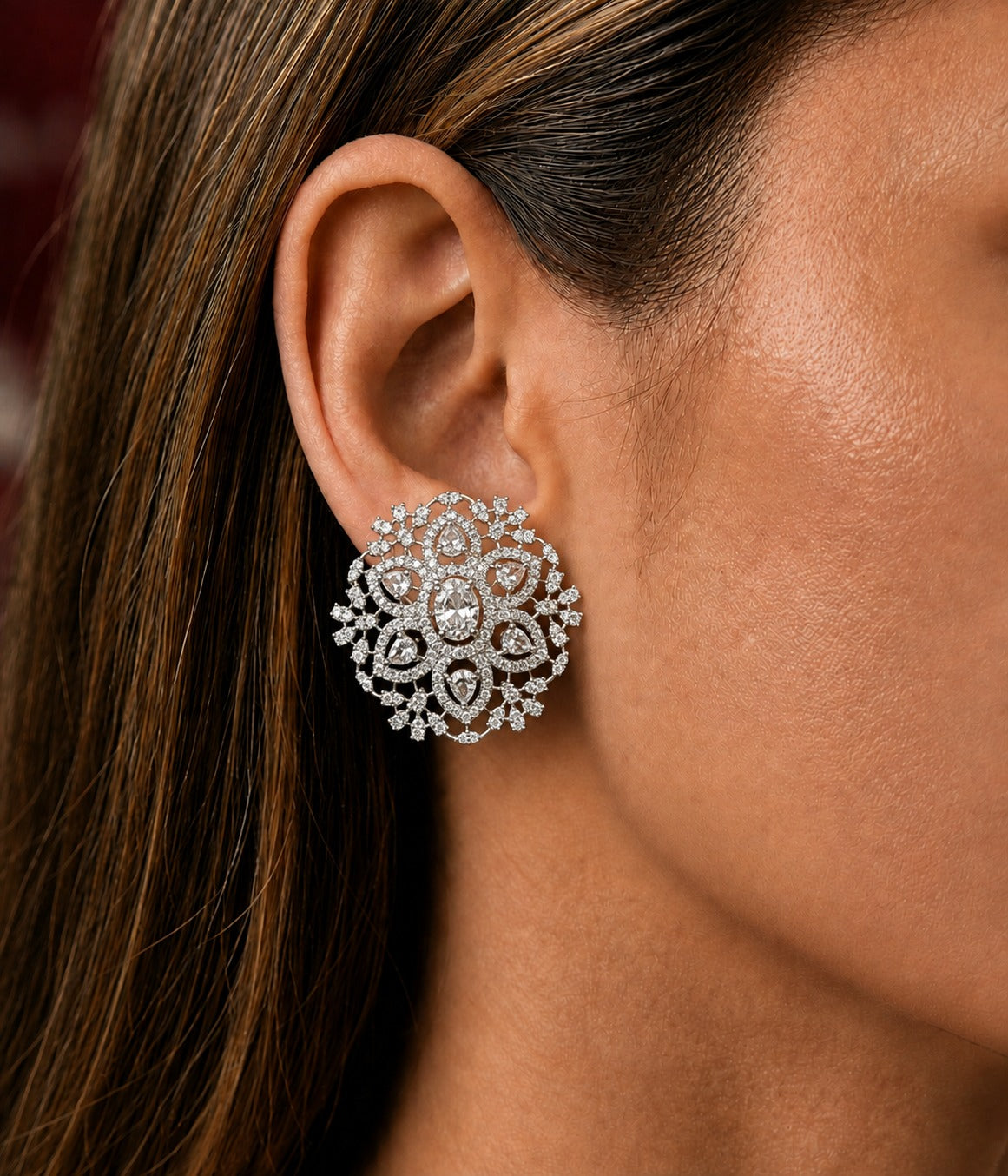 Ravina Diamond-Look Floral Statement Earrings – 4 Colours