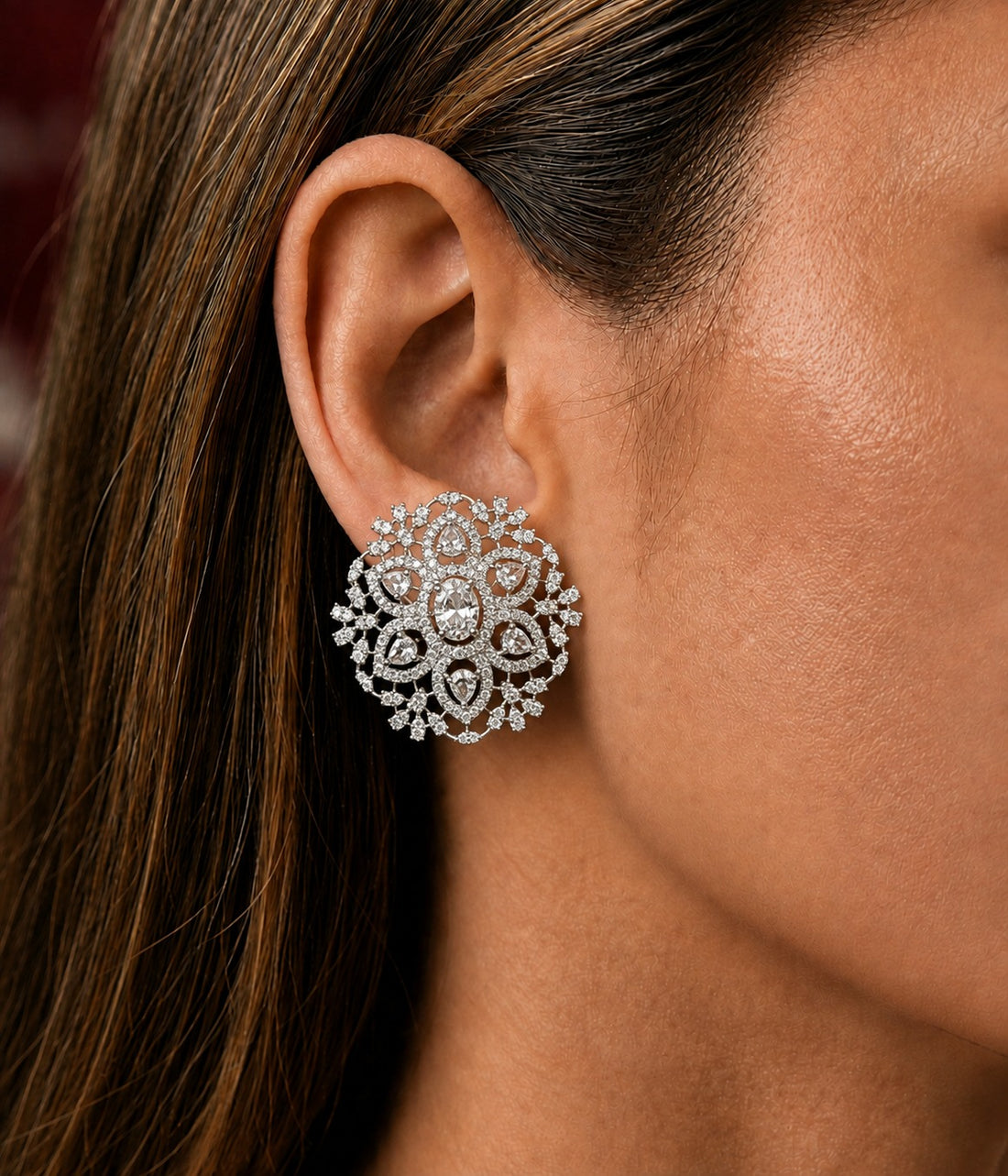 Ravina Diamond-Look Floral Statement Earrings – 4 Colours