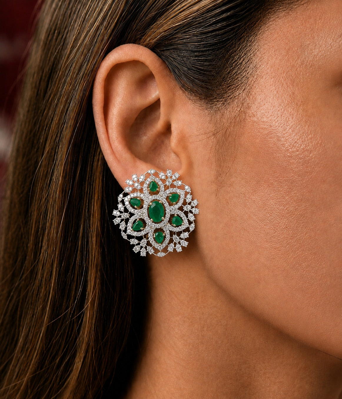 Ravina Diamond-Look Floral Statement Earrings – 4 Colours