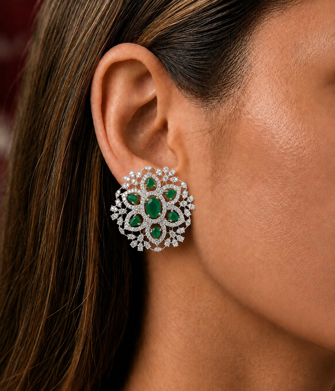 Ravina Diamond-Look Floral Statement Earrings – 4 Colours