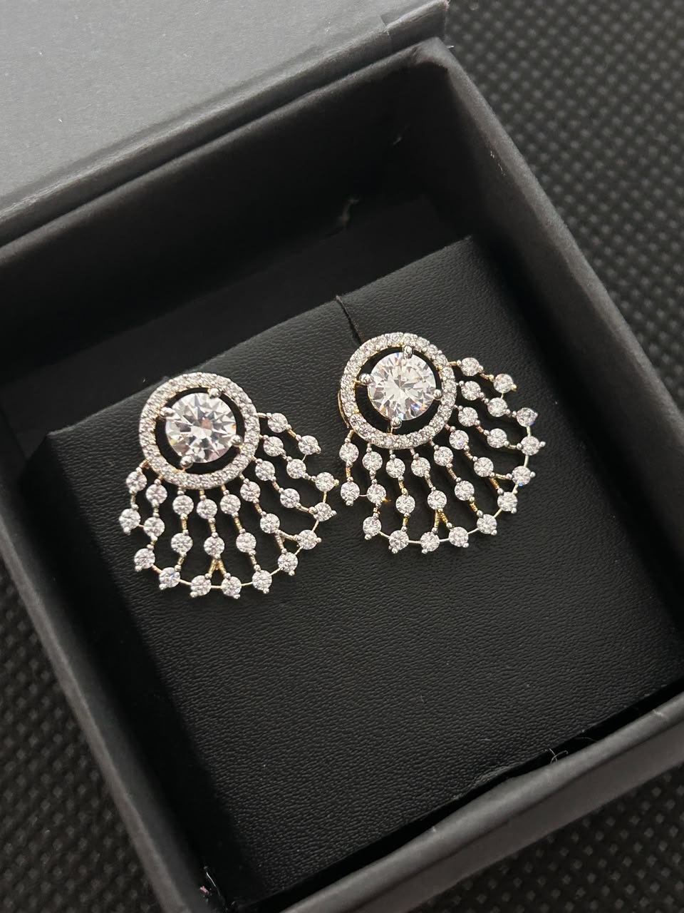 Aurelia Diamond-Look Halo Fan Stud Earrings – 4 Colours