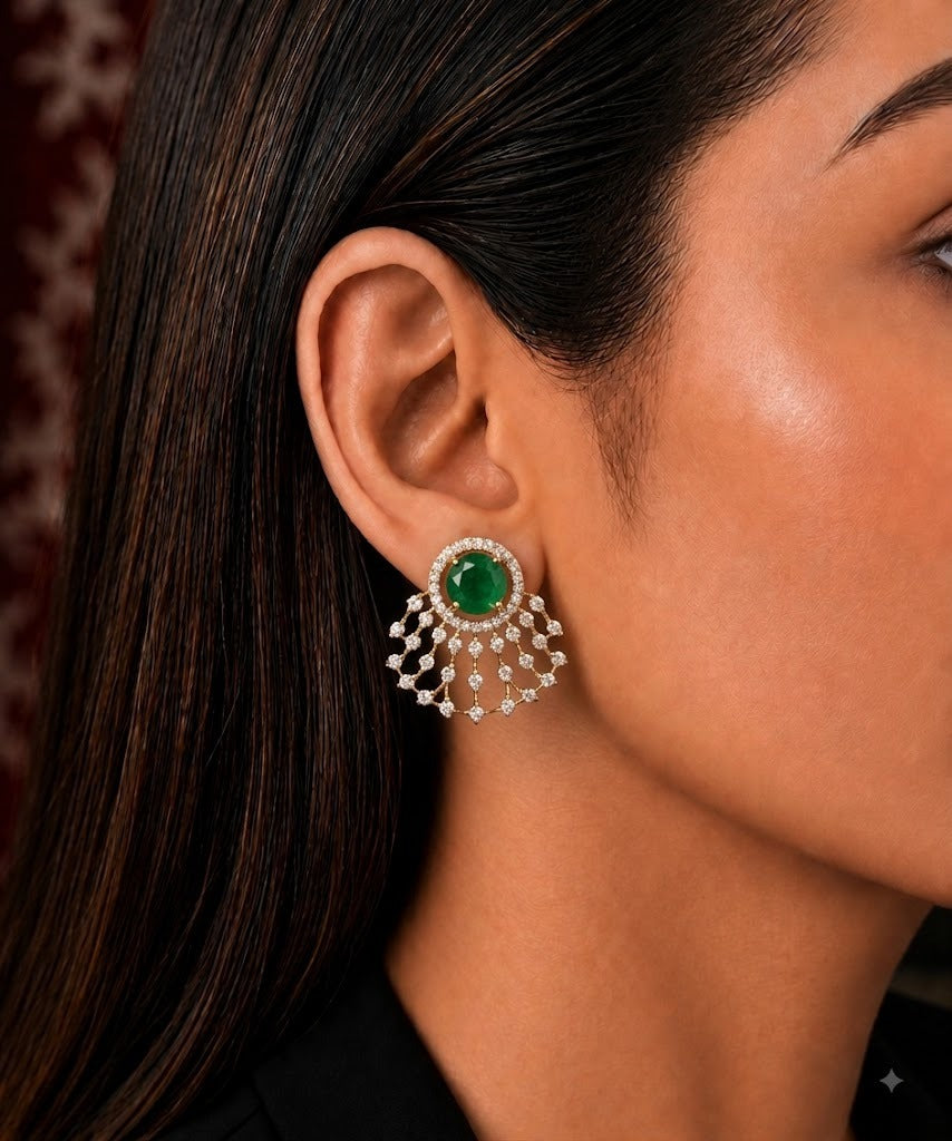 Aurelia Diamond-Look Halo Fan Stud Earrings – 4 Colours