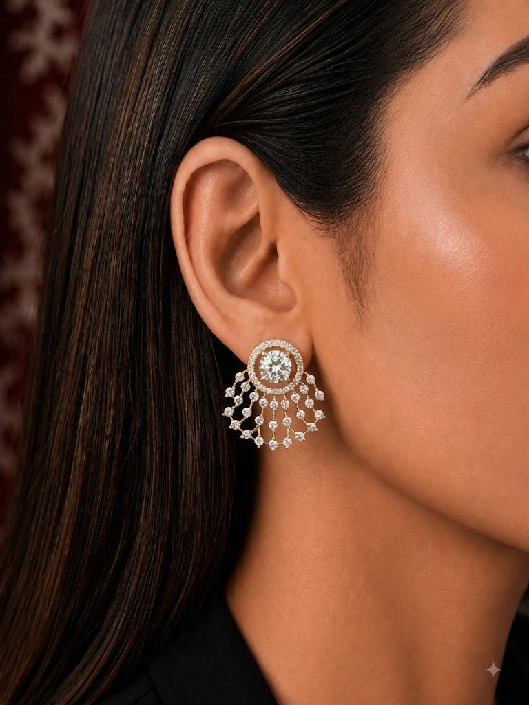 Aurelia Diamond-Look Halo Fan Stud Earrings – 4 Colours