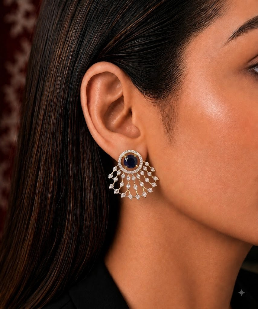 Aurelia Diamond-Look Halo Fan Stud Earrings – 4 Colours