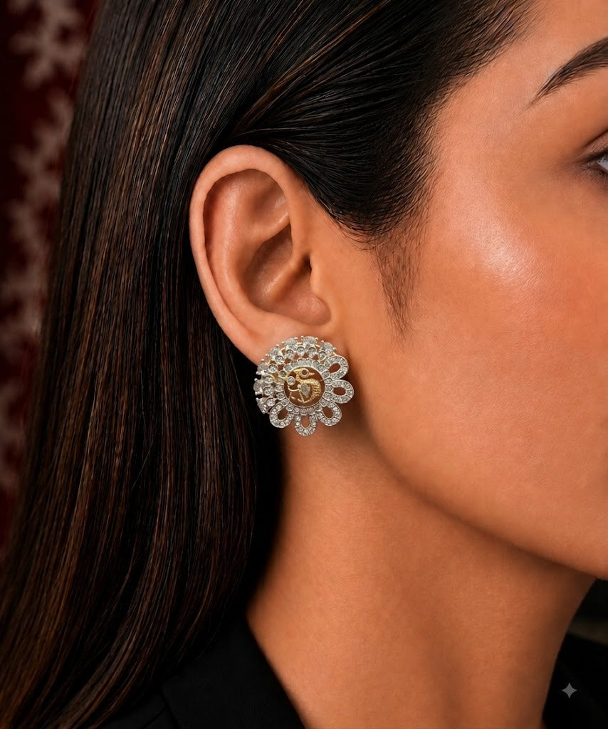 Mayura Diamond-Look Floral Statement Stud Earrings – 3 Colours
