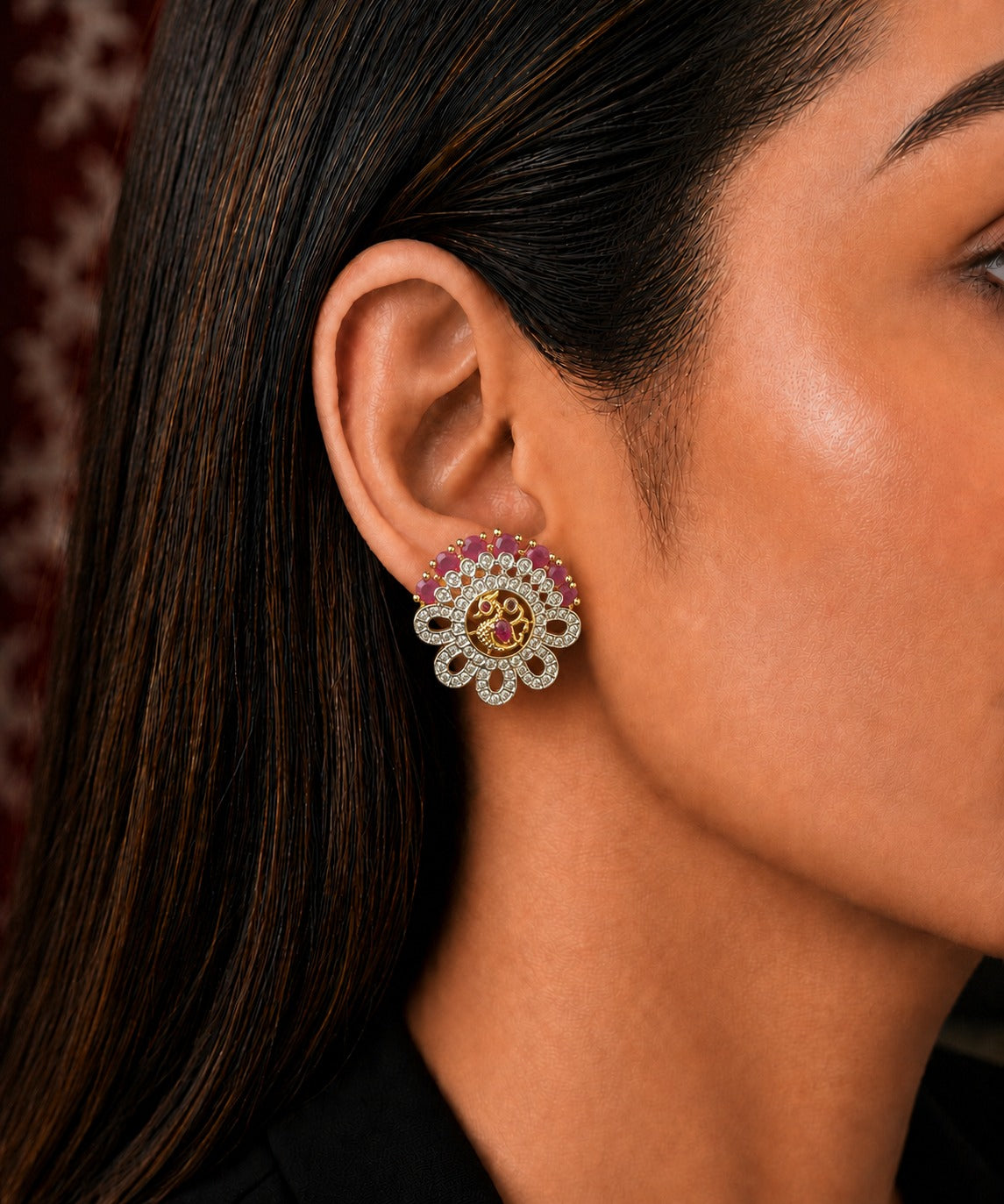 Mayura Diamond-Look Floral Statement Stud Earrings – 3 Colours