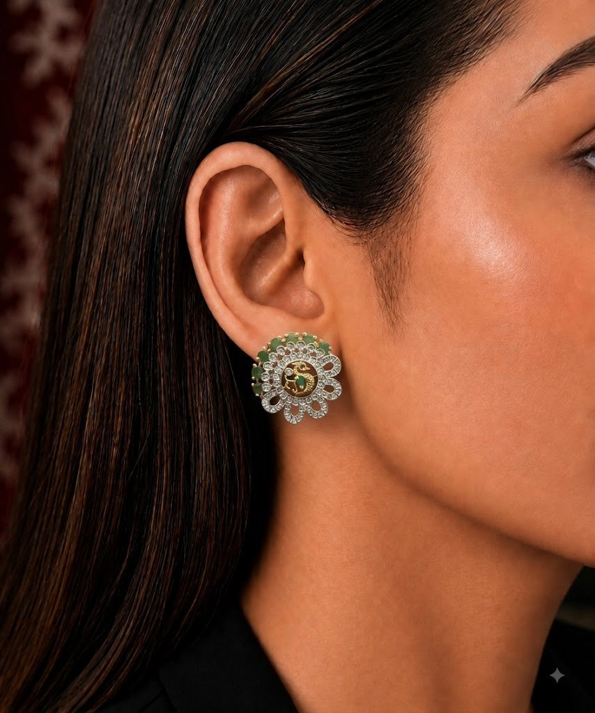 Mayura Diamond-Look Floral Statement Stud Earrings – 3 Colours