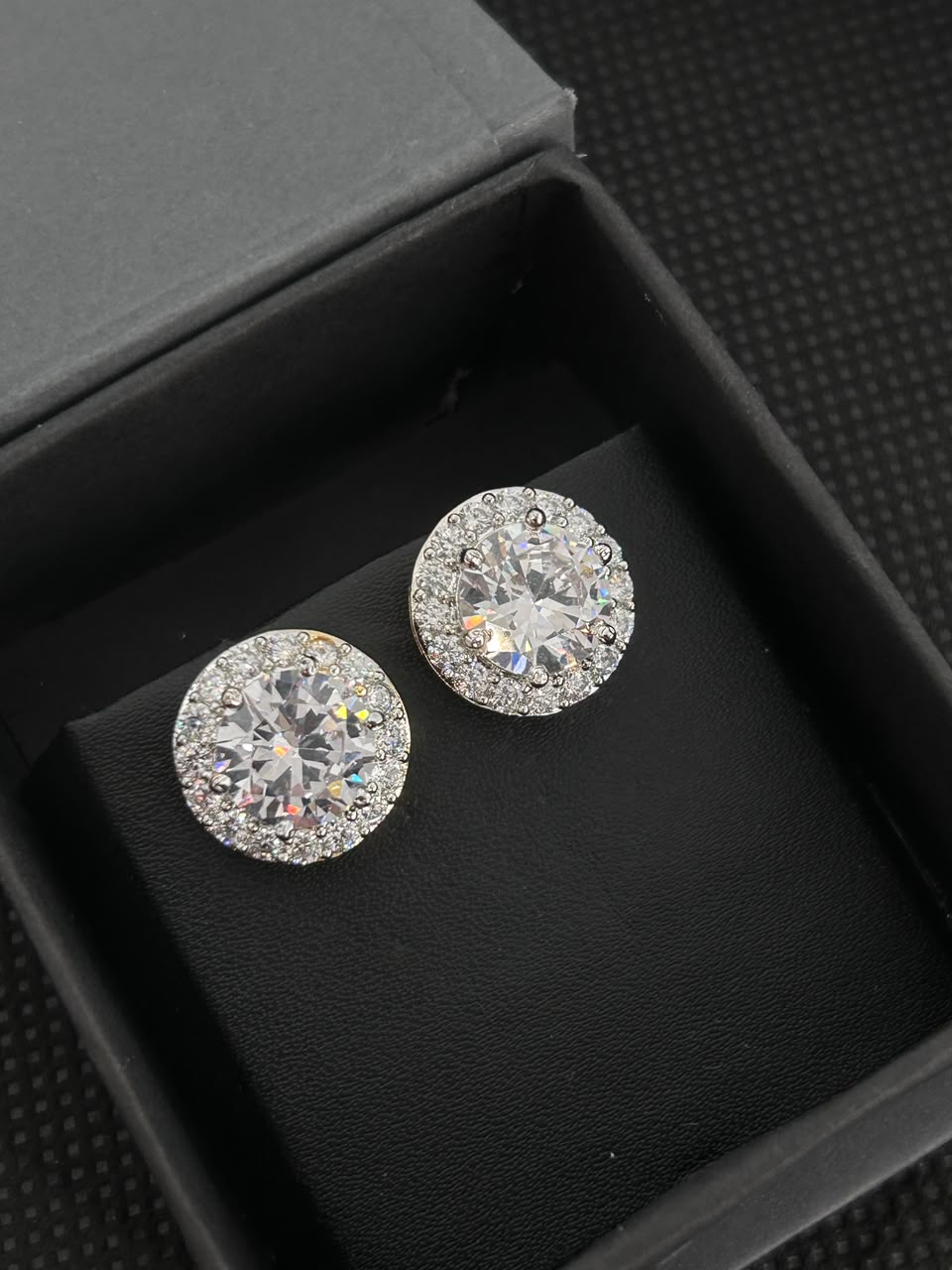 Celeste Round Diamond-Look Halo Stud Earrings – 4 Colours