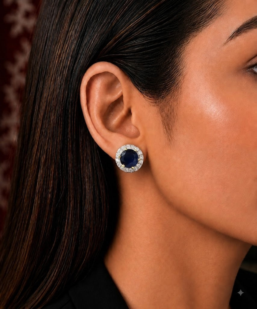 Celeste Round Diamond-Look Halo Stud Earrings – 4 Colours