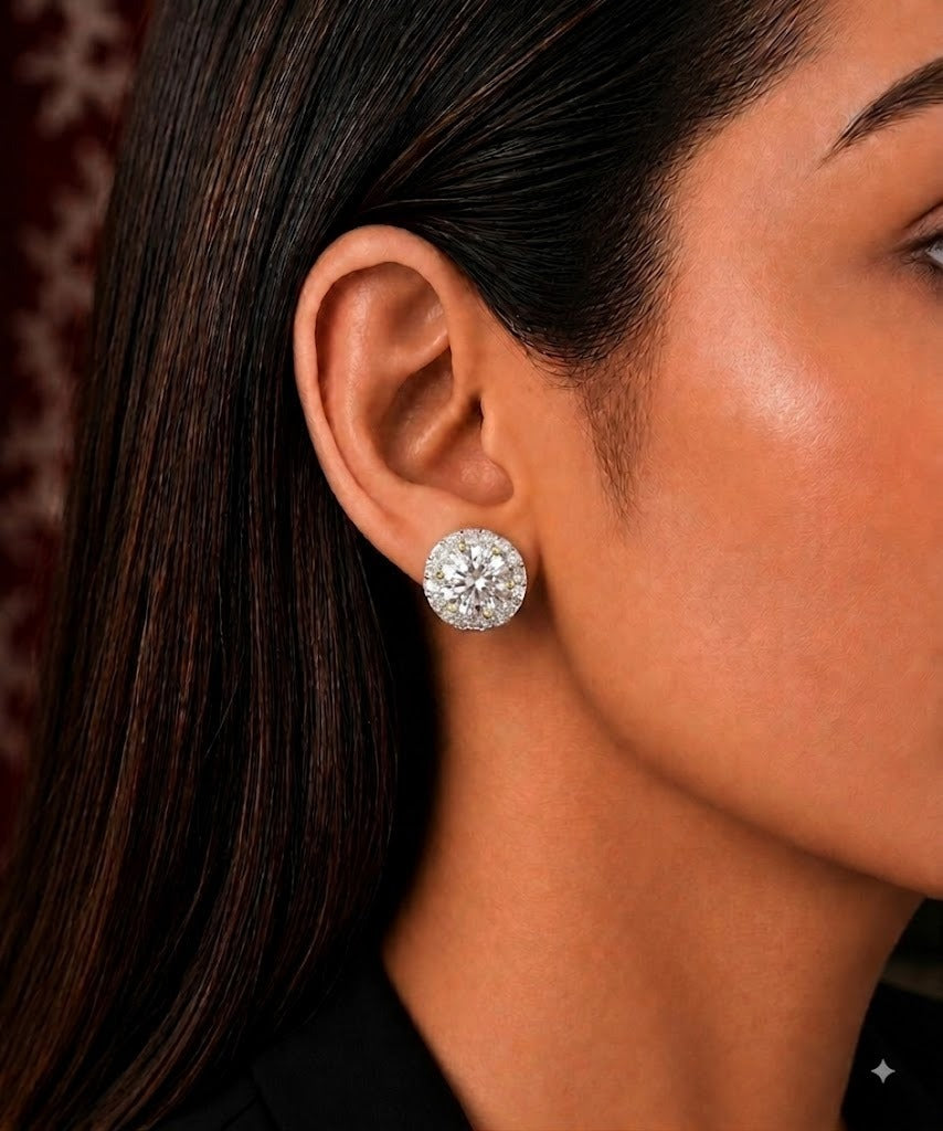 Celeste Round Diamond-Look Halo Stud Earrings – 4 Colours