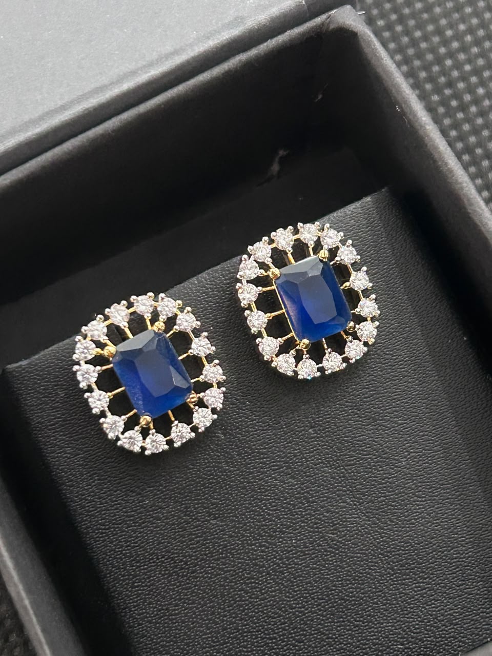 Elara Rectangle Diamond-Look Halo Stud Earrings – 3 Colours