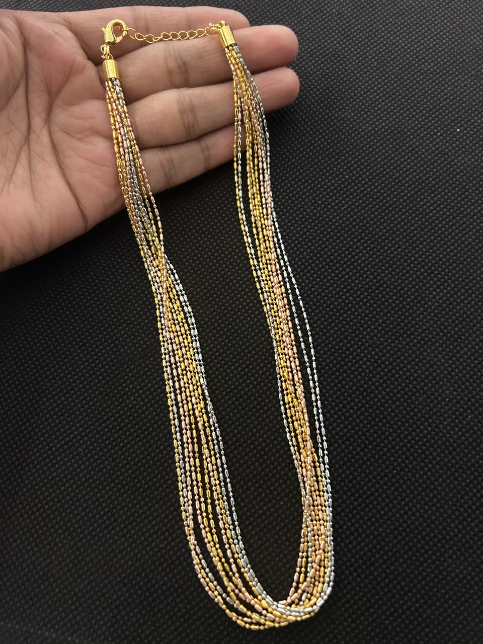 Luxe Dual - Triple Tone Multi Strand Beaded Chain 10 Line ( Gold & Silver Finish)