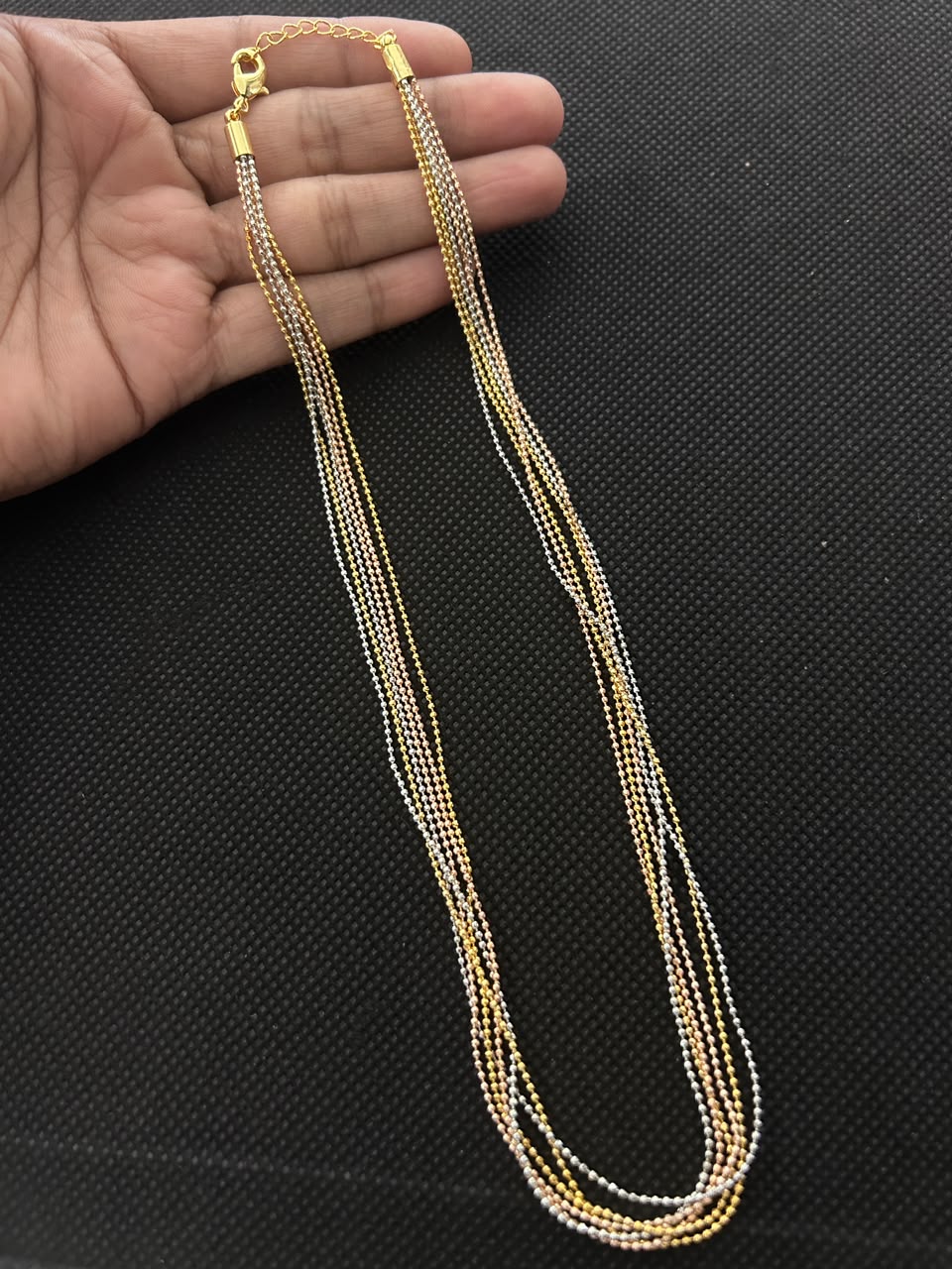 Three Tone Multi Layer Bead Chain Necklace | Gold Silver Parallel Chain for Women