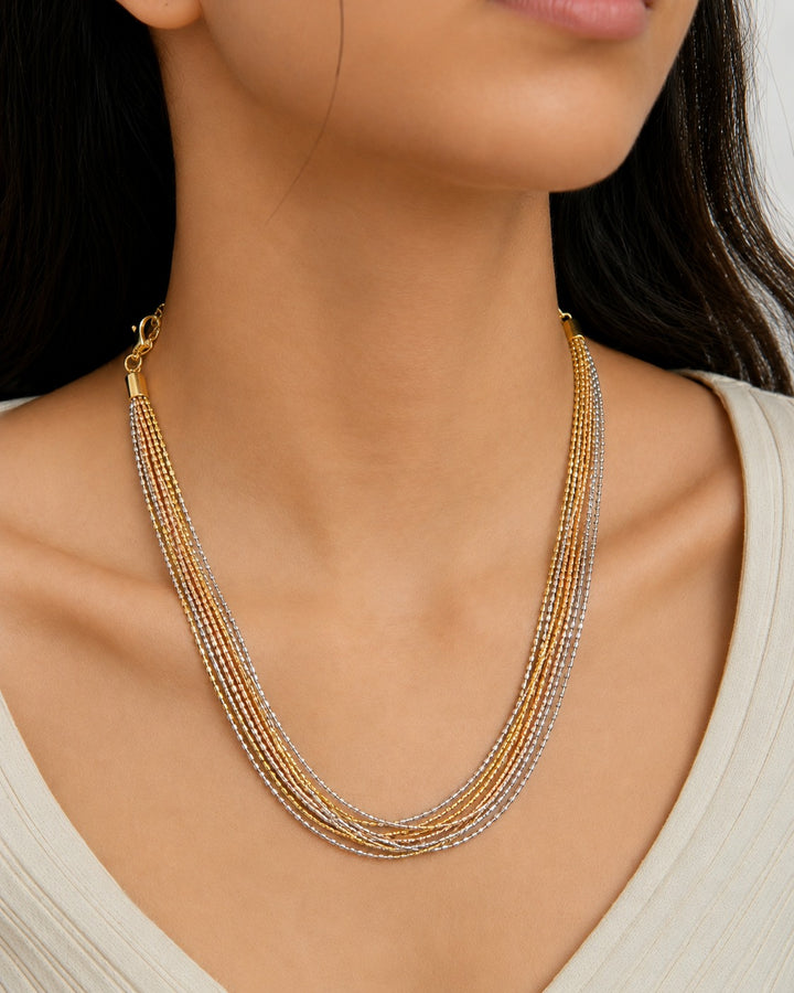 Luxe Dual - Triple Tone Multi Strand Beaded Chain 10 Line ( Gold & Silver Finish)