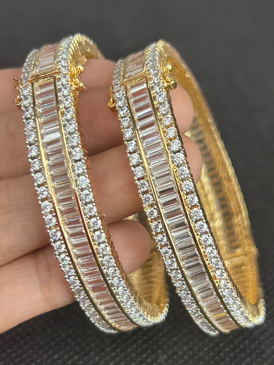 Avelora Gold-Tone Baguette Diamond-Look Bangle Set of 2 Openable