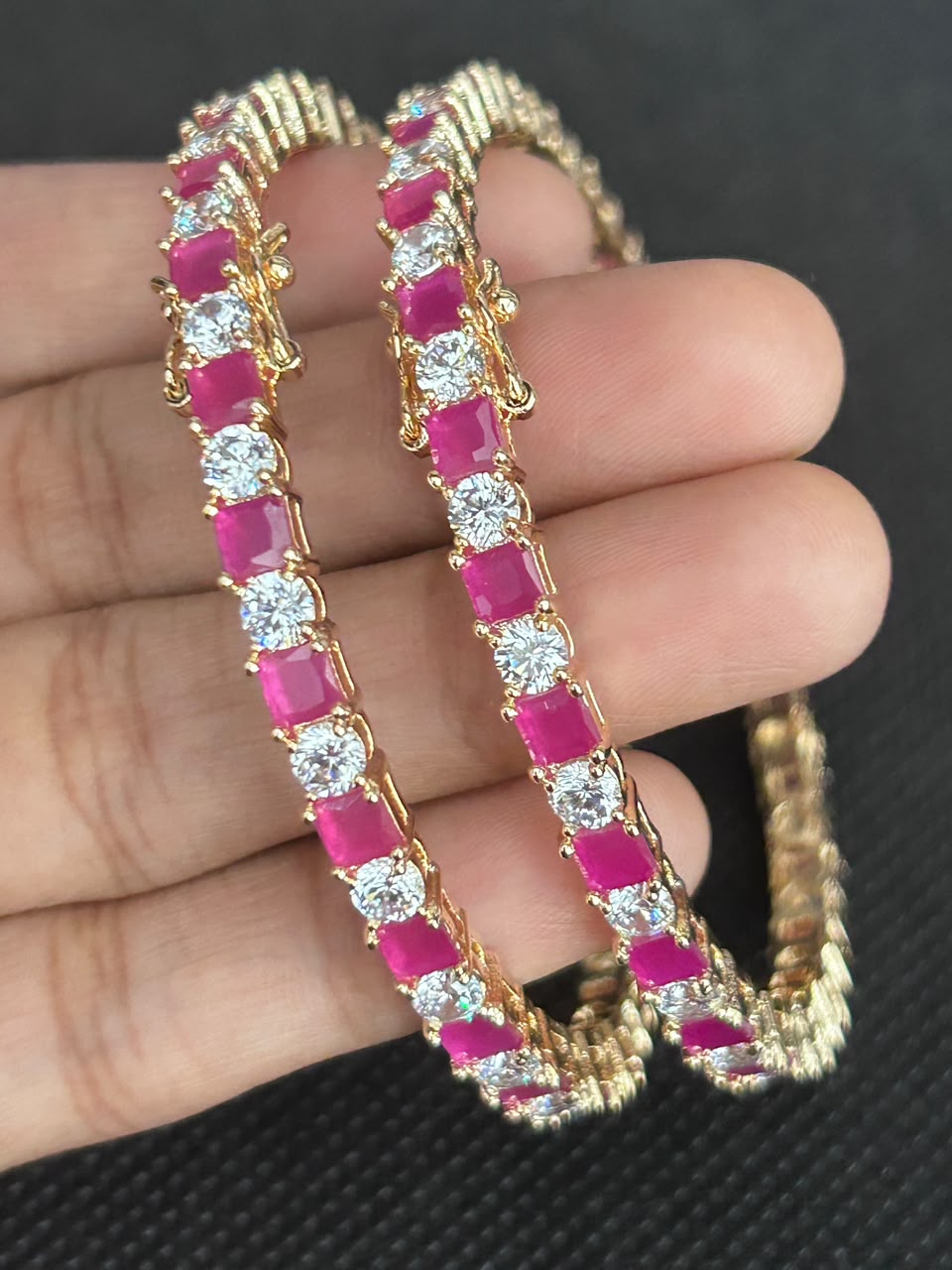 Aarika Openable Ruby & Emerald Diamond-Look Bangles