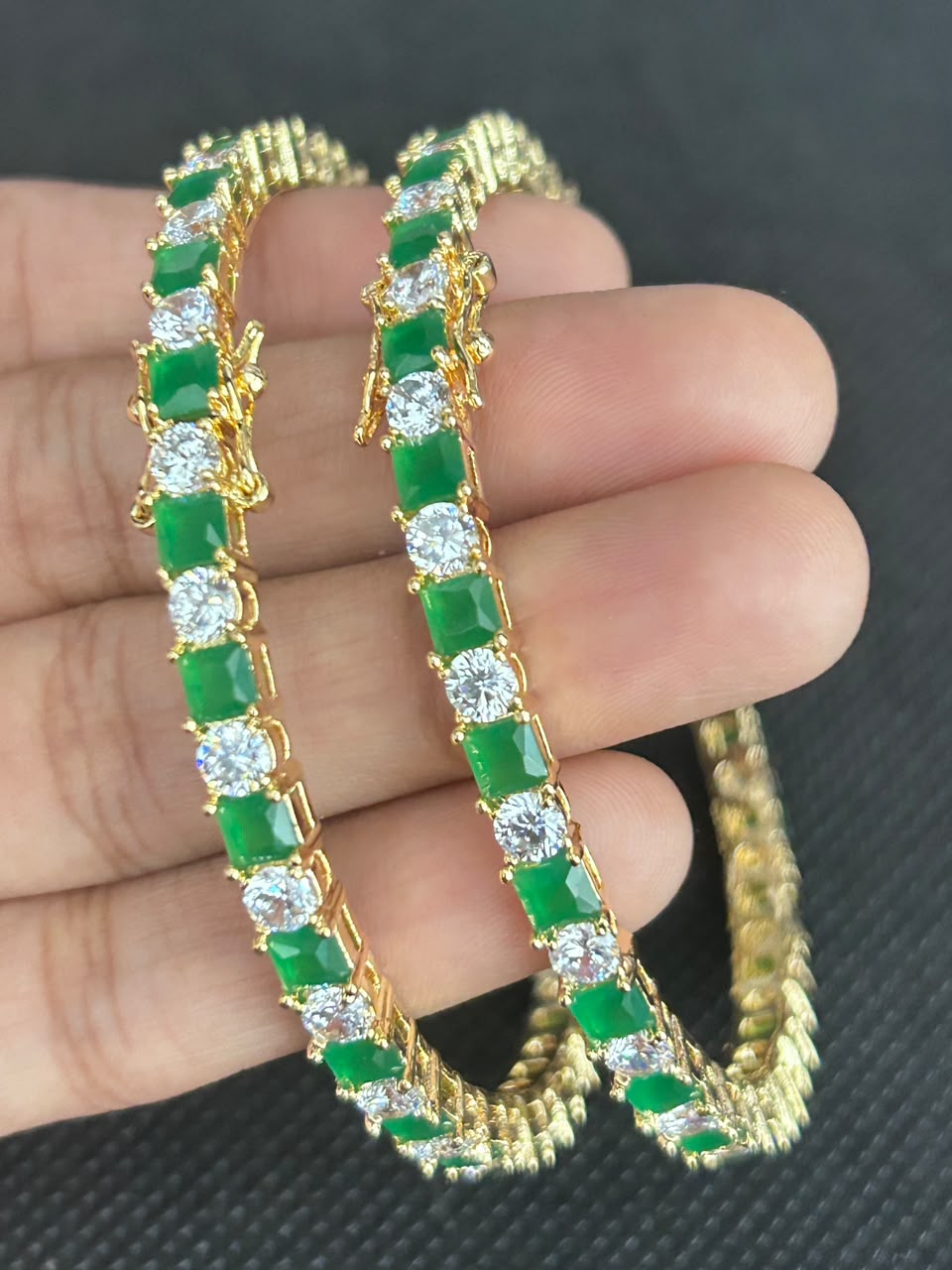 Aarika Openable Ruby & Emerald Diamond-Look Bangles