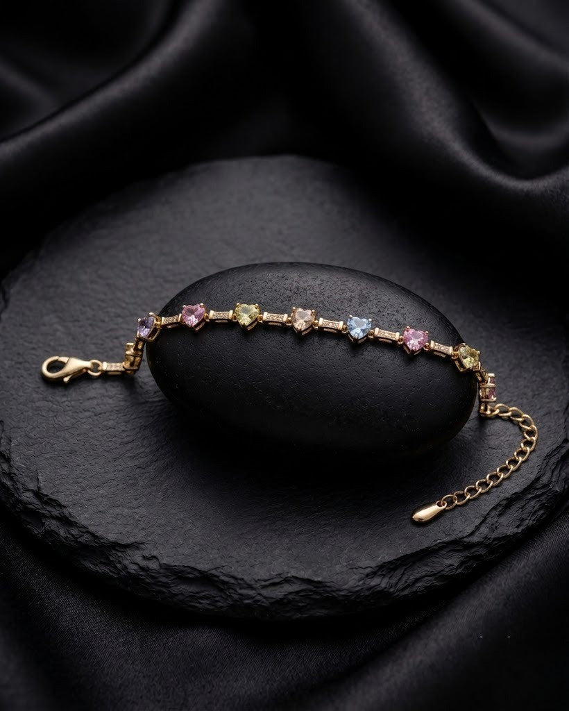 Elina Gold-Tone Multicolour Heart Stone Adjustable Bracelet