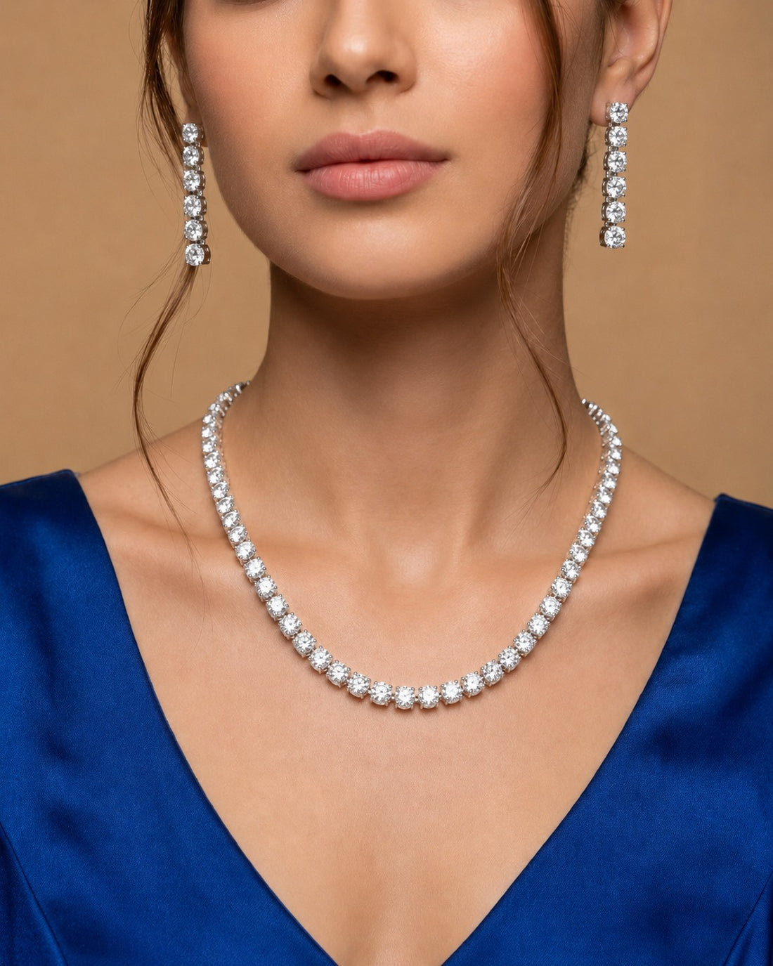 Serina Gold-Tone Diamond-Look Tennis Necklace Set Screw Back Earrings