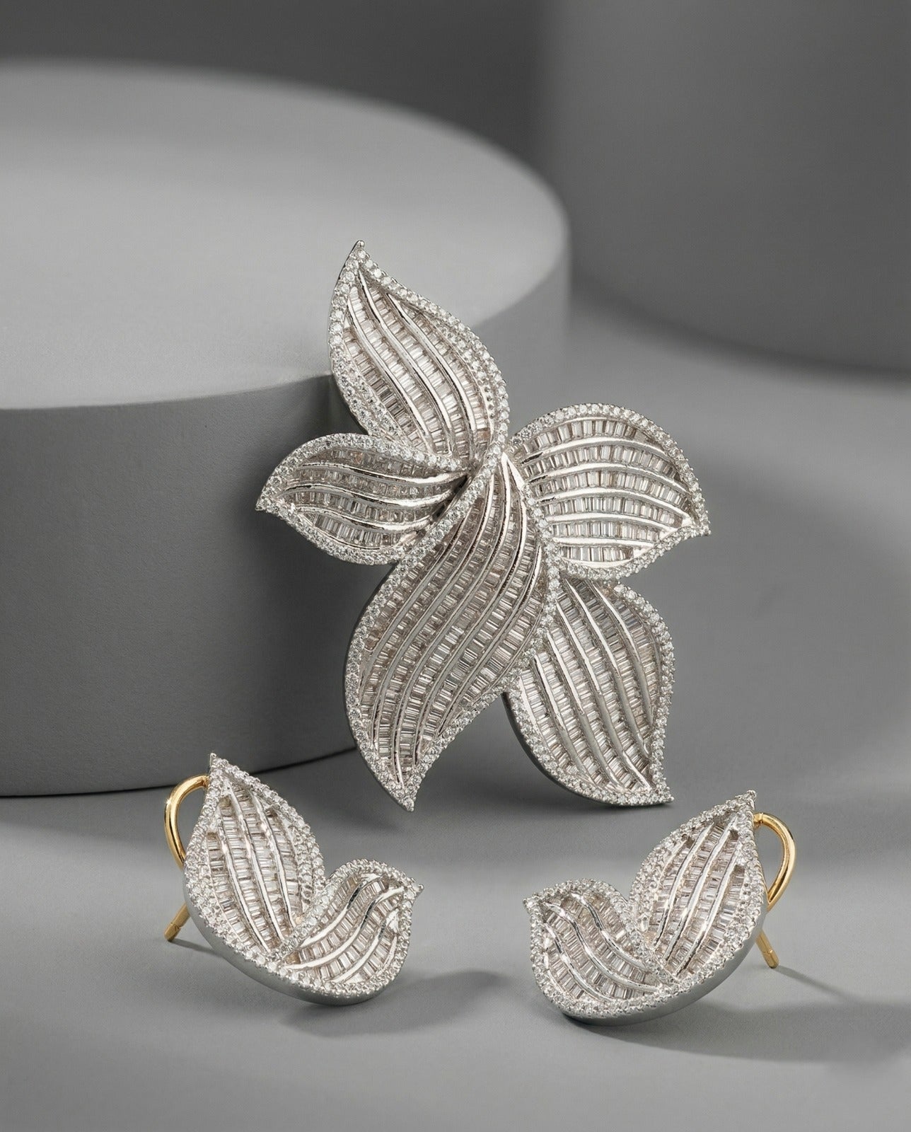 Tavisha Baguette CZ Floral Pendant Set with Earrings