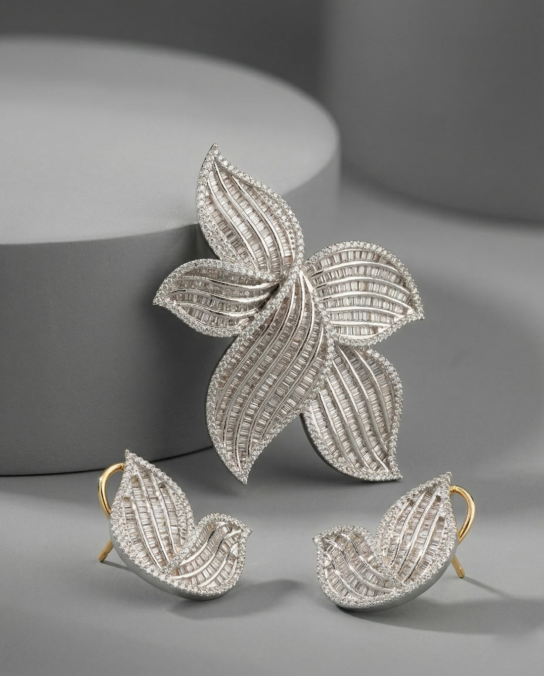 Tavisha Baguette CZ Floral Pendant Set with Earrings