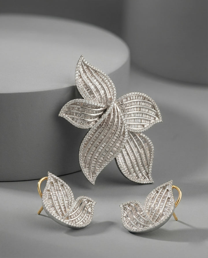 Tavisha Baguette CZ Floral Pendant Set with Earrings