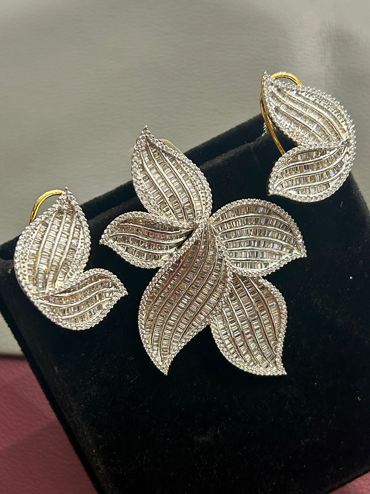 Tavisha Baguette CZ Floral Pendant Set with Earrings