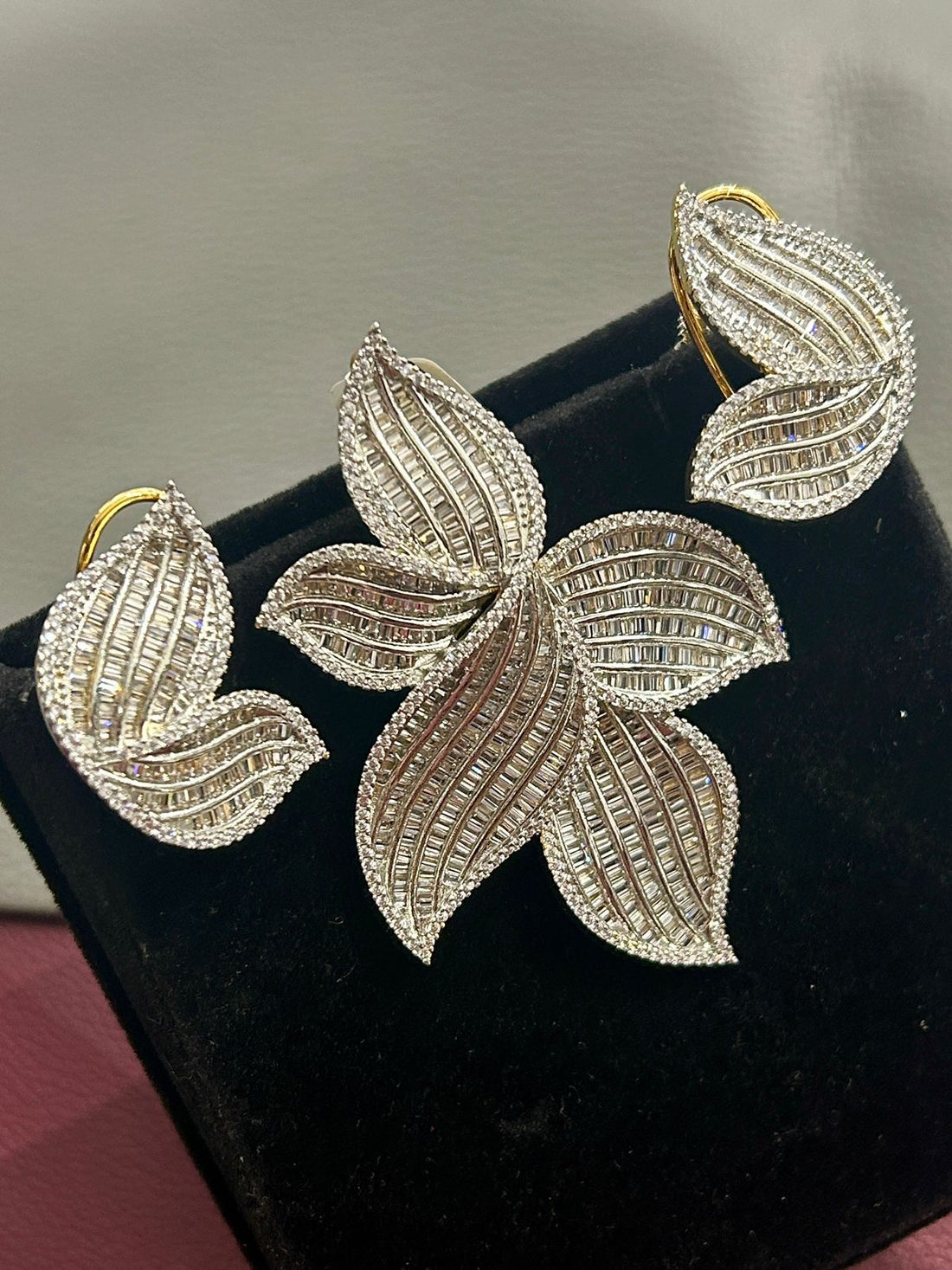 Tavisha Baguette CZ Floral Pendant Set with Earrings