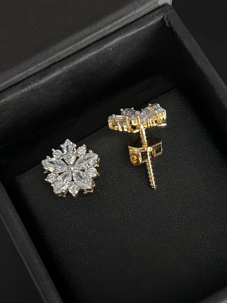 Vihana Floral Solitaire CZ Stud Earrings – Screw Back