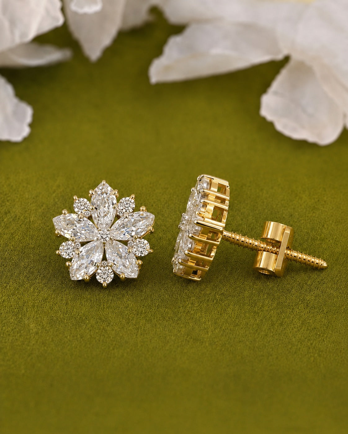 Vihana Floral Solitaire CZ Stud Earrings – Screw Back