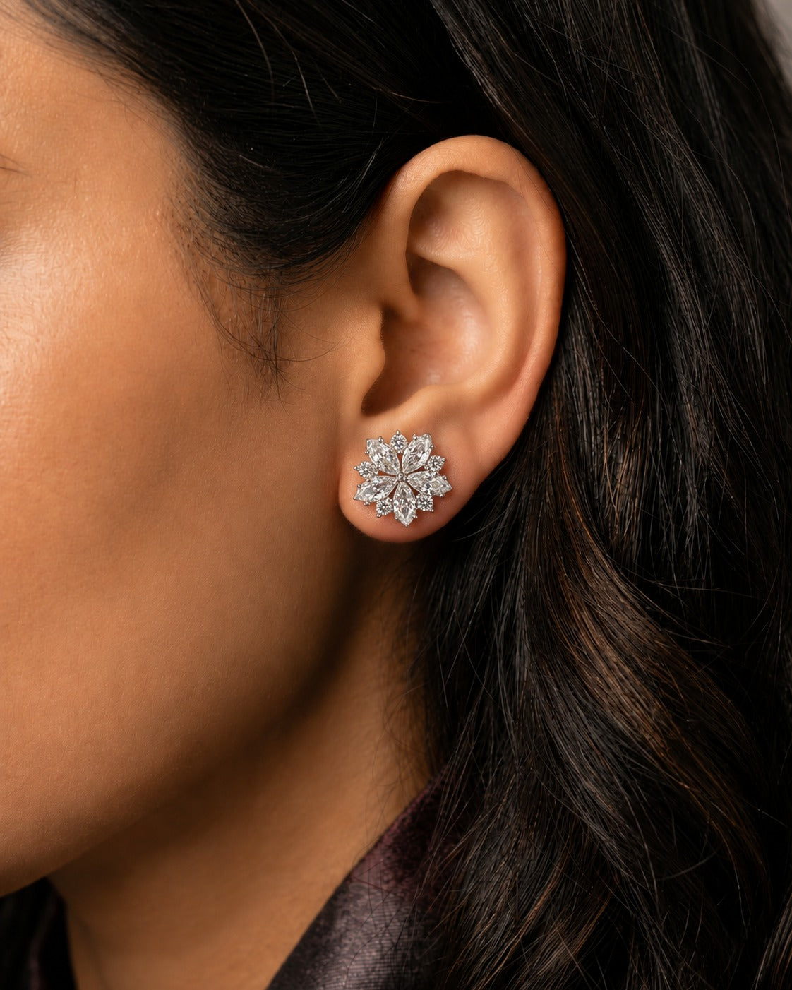 Vihana Floral Solitaire CZ Stud Earrings – Screw Back