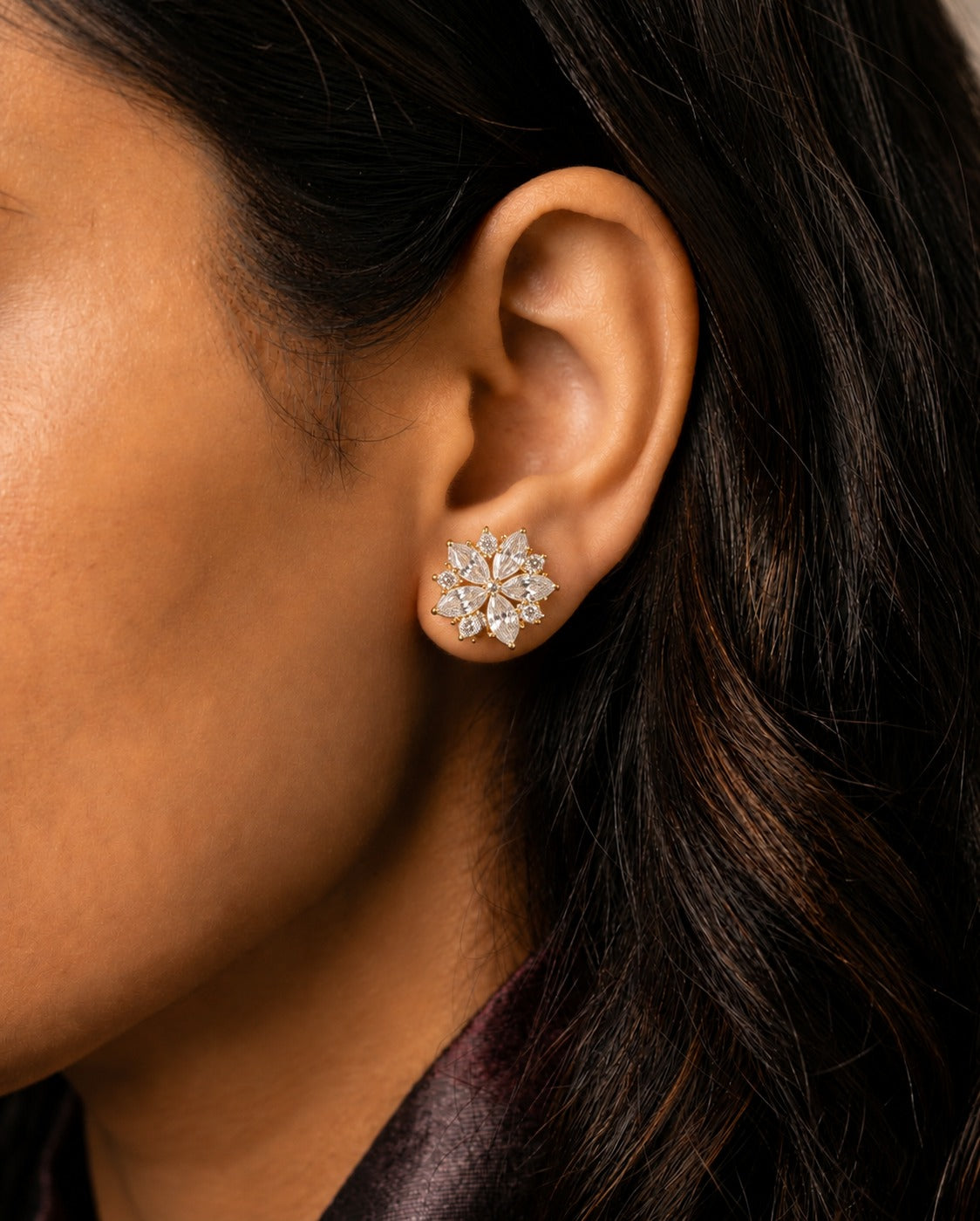 Vihana Floral Solitaire CZ Stud Earrings – Screw Back