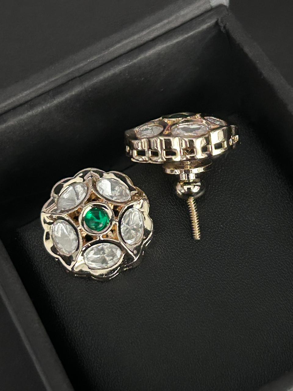Saanvi Kundan Moissanite Floral Stud Earrings