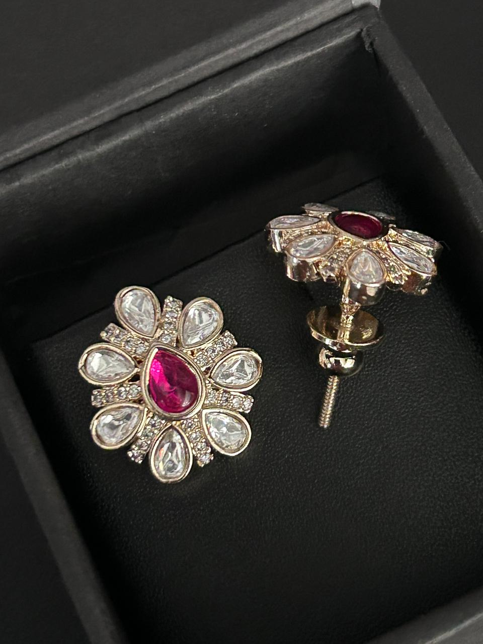 Ruhani Kundan Mossonite Floral Stud Earrings