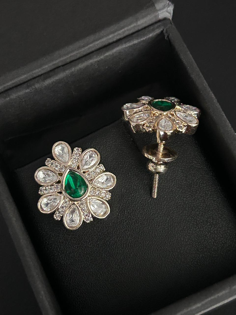 Ruhani Kundan Mossonite Floral Stud Earrings