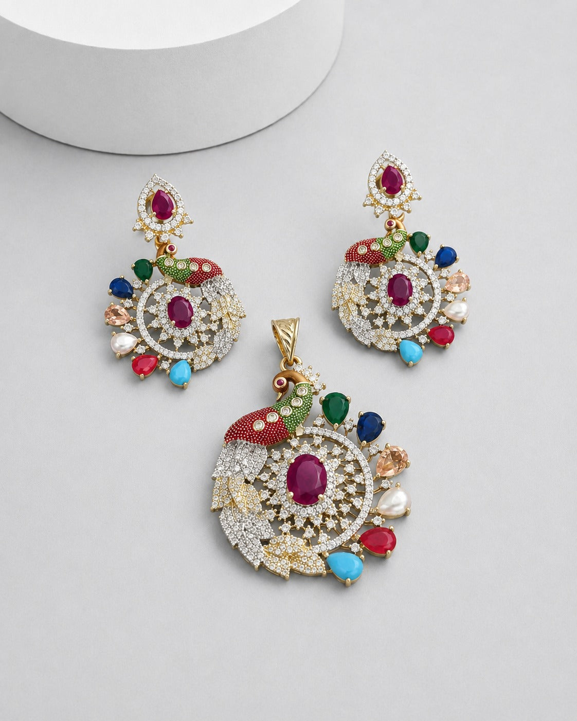 Mayurika Multicolour Peacock Pendant Set