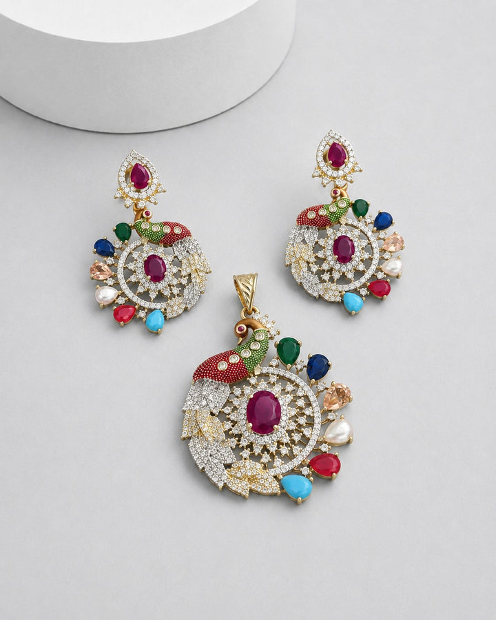 Mayurika Multicolour Peacock Pendant Set