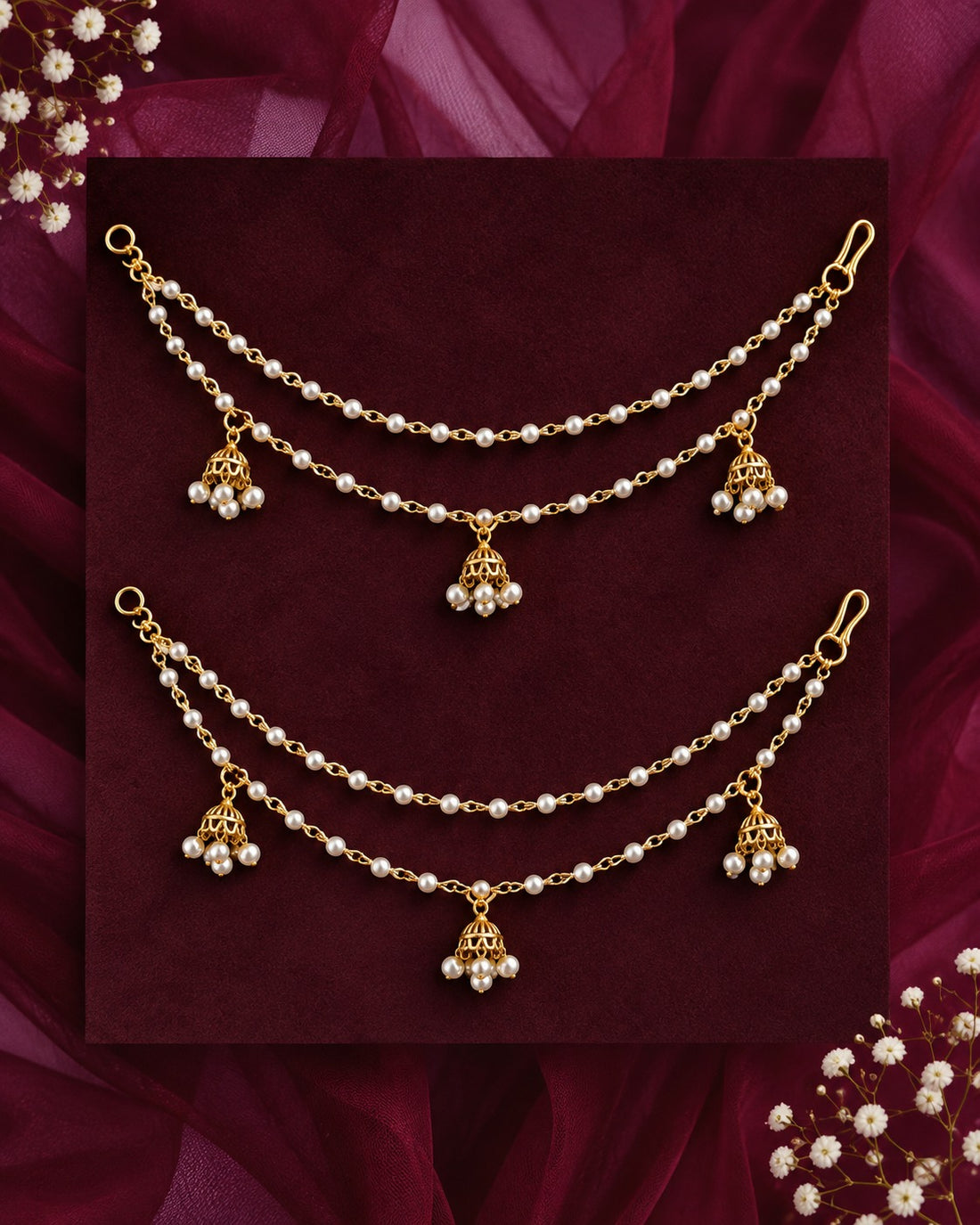 Navya Pearl Jhumki Double-Layer Kaan Chain
