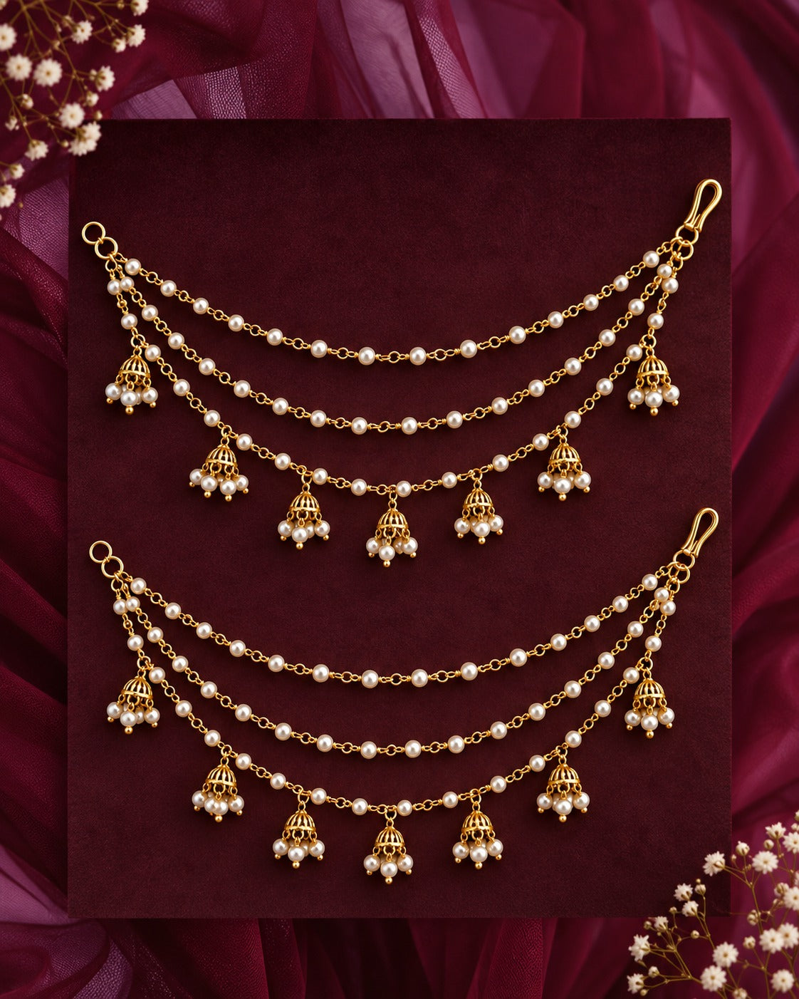 Meher Pearl Jhumki Triple-Layer Kaan Chain