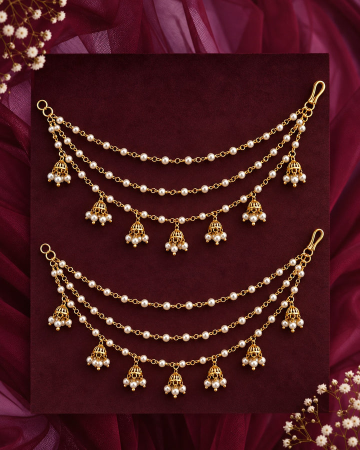 Meher Pearl Jhumki Triple-Layer Kaan Chain