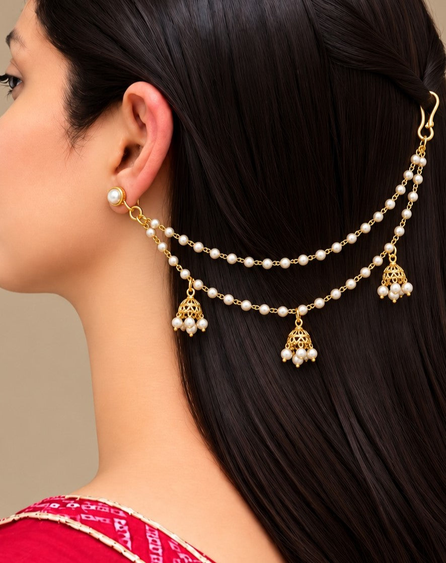Navya Pearl Jhumki Double-Layer Kaan Chain