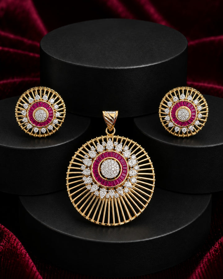 Ruhani Ruby Sunburst Pendant Set