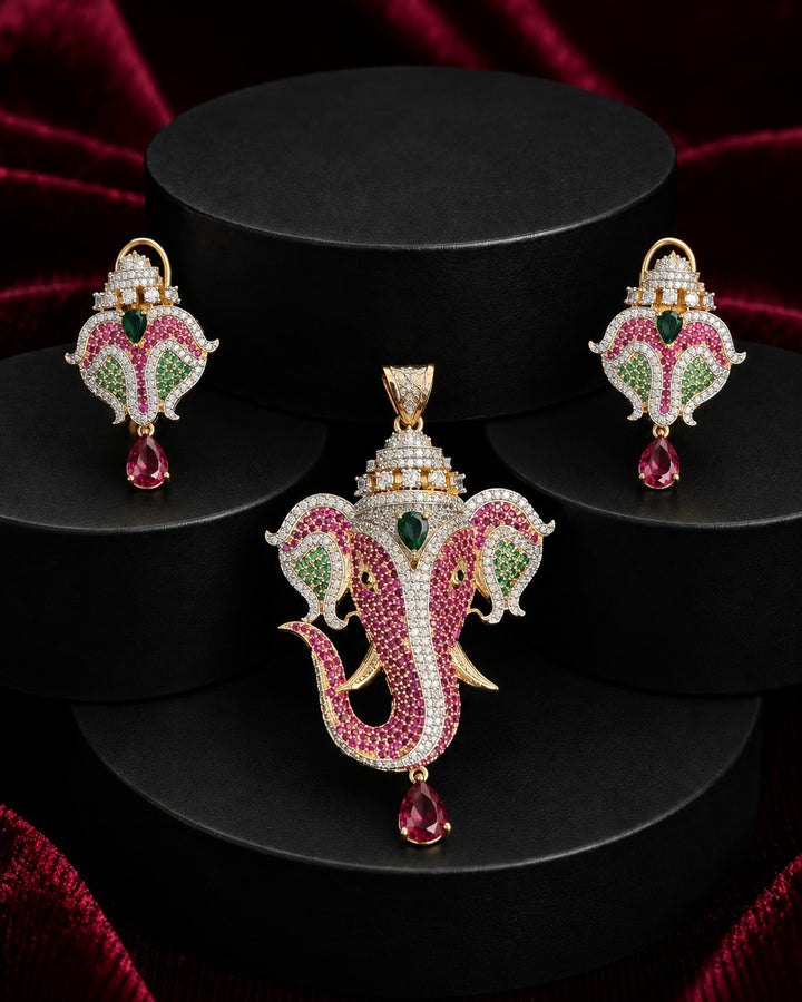 Vighnaharta Multicolour Ganesha Pendant Set