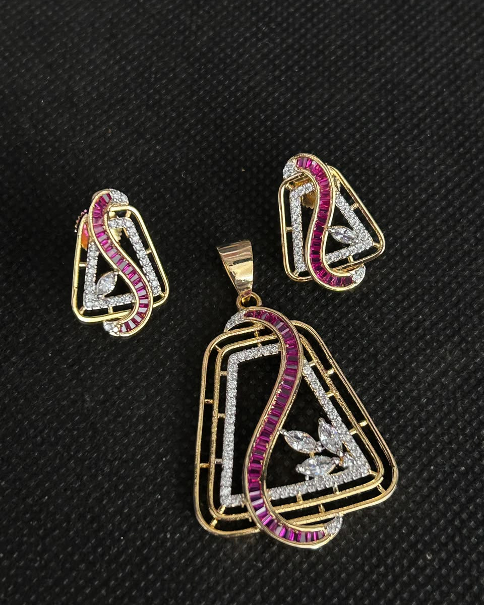 Zareen Ruby Arc Geometric Pendant Set