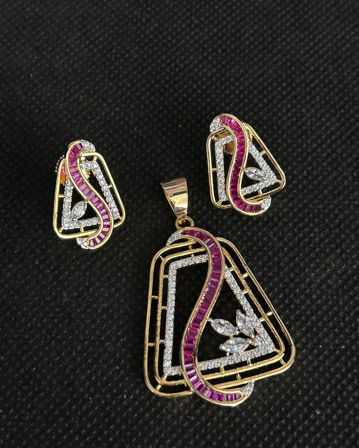 Zareen Ruby Arc Geometric Pendant Set