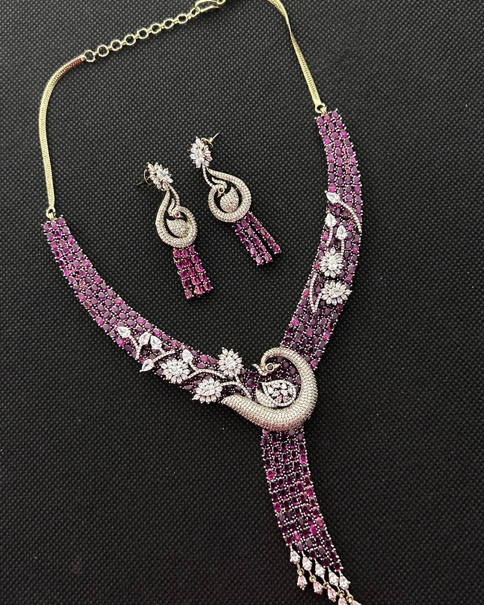 Mayurika Peacock Cascade Diamond-Look Necklace Set