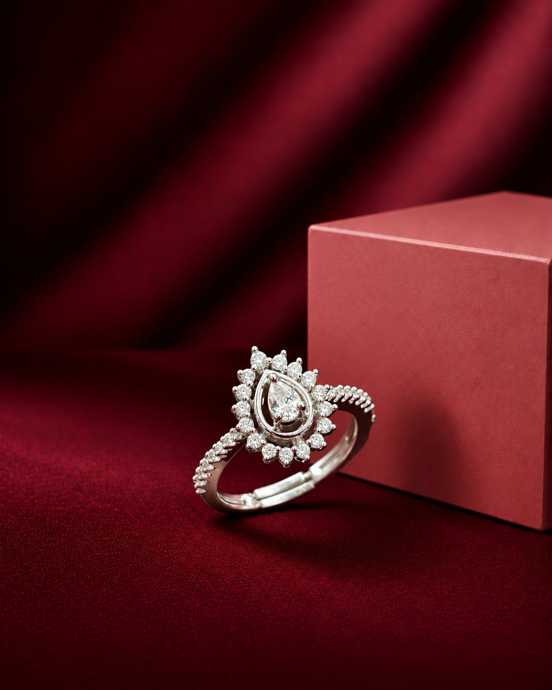 Inaya Teardrop Halo Adjustable Ring
